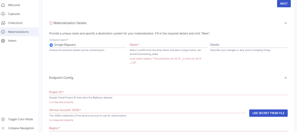 kafka to bigquery - configure bigquery