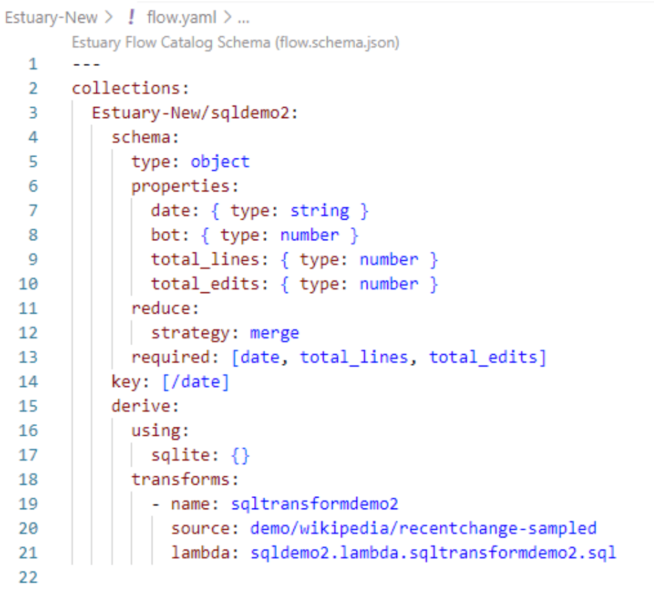 streaming sql - example 3 flow yaml