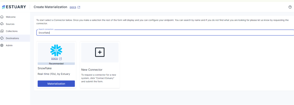 Mixpanel to Snowflake - select snowflake as destination