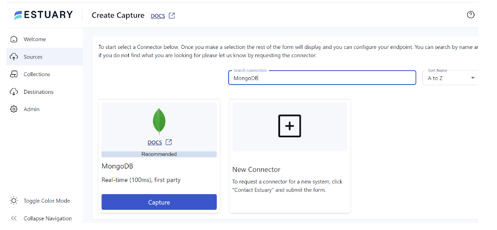 mongodb to dynamodb - Create Capture 