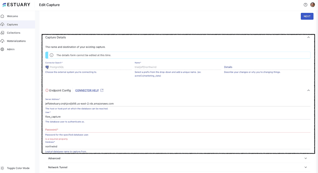 estuary flow postgres capture details 