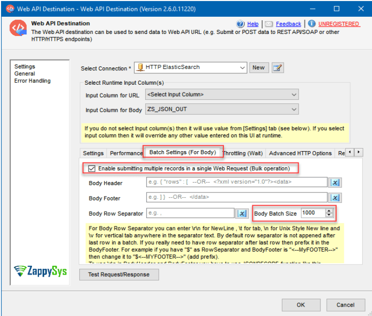 SQL Server to elasticsearch - Web API destination 2 page