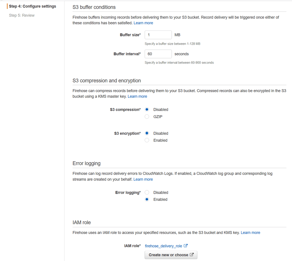 Kinesis to Redshift step - step 3