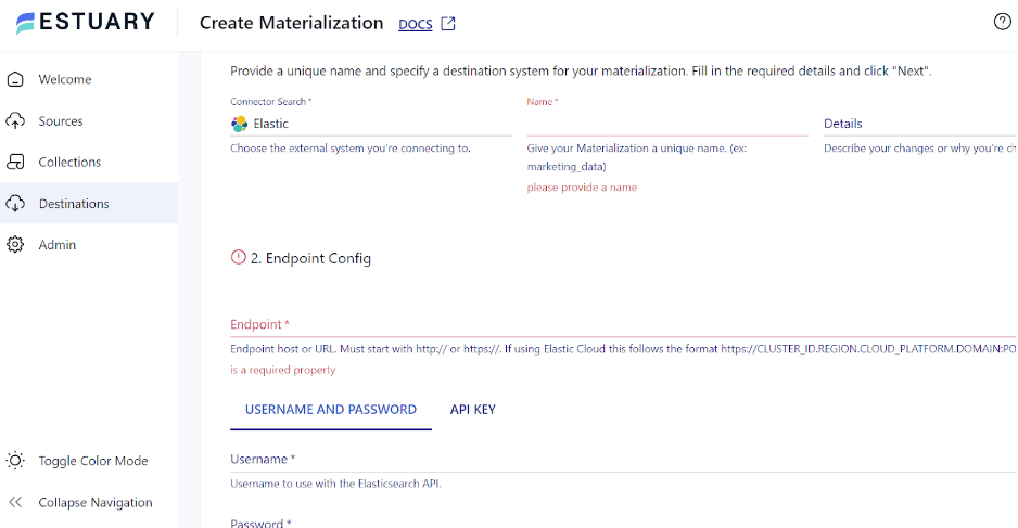 SQL Server to elasticsearch - Endpoint Config